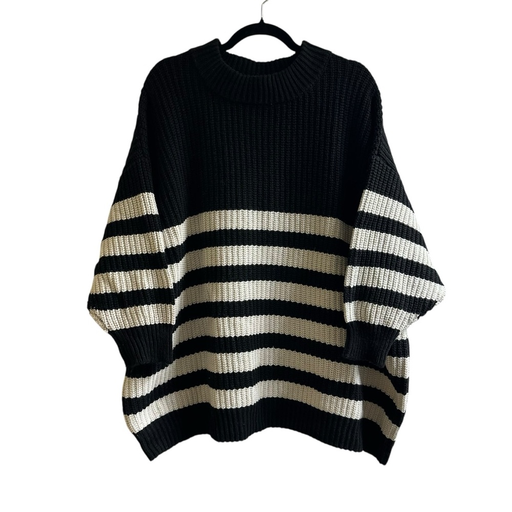 Zara Black and Cream Striped Sweater